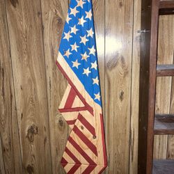 4ft Handmade Wooden American Flag - Rustic Wall Decor