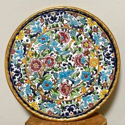 Decorative Artecer 24K Gold Enamel Hand Painted Floral Birds Scroll Spanish Ceramic Plate