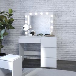 Vanity Makeup Table With LED Lights And Stool