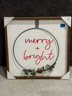 Kirklands Merry + Bright Christmas Wall Sign