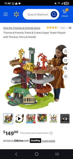 Thomas & Friends Multi-Level Toy Track Set, Trains & Cranes Super Tower, 2.5 Ft Tall with 3 Characters for Preschool Kids Ages 3+ Years