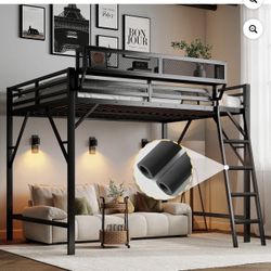 Metal Loft Bed Frame with Safety Guardrail 