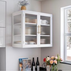 Wall-Mounted Bathroom Cabinet with Glass Door & Adjustable Shelves, Floating Storage for Kitchen & Laundry, White brand new in box $90 G2