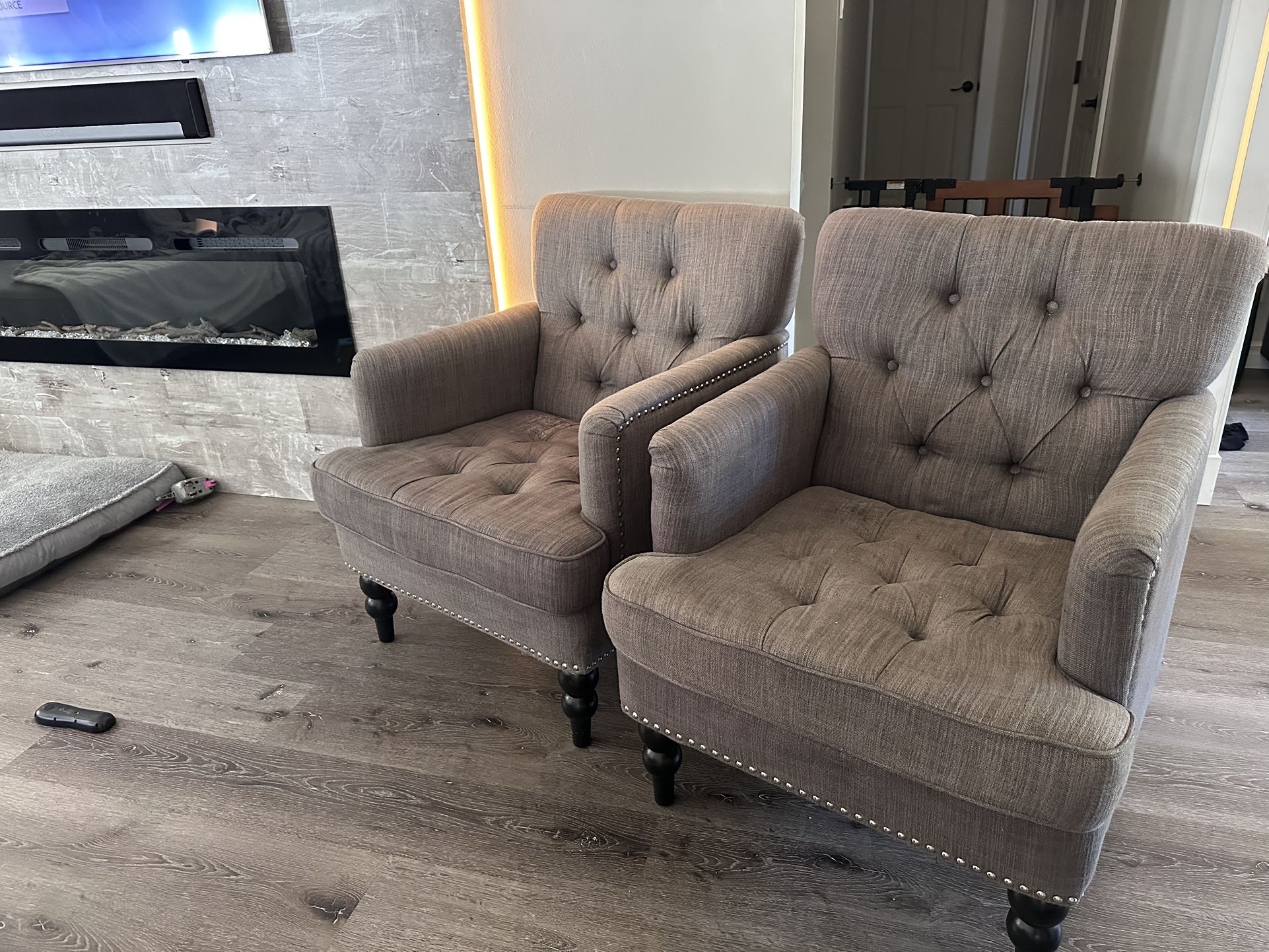 Two Modern Farmhouse Studded Grey  Chairs