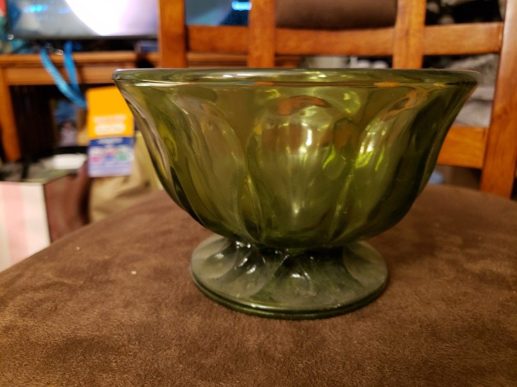 Vintage green glass candy dish with base