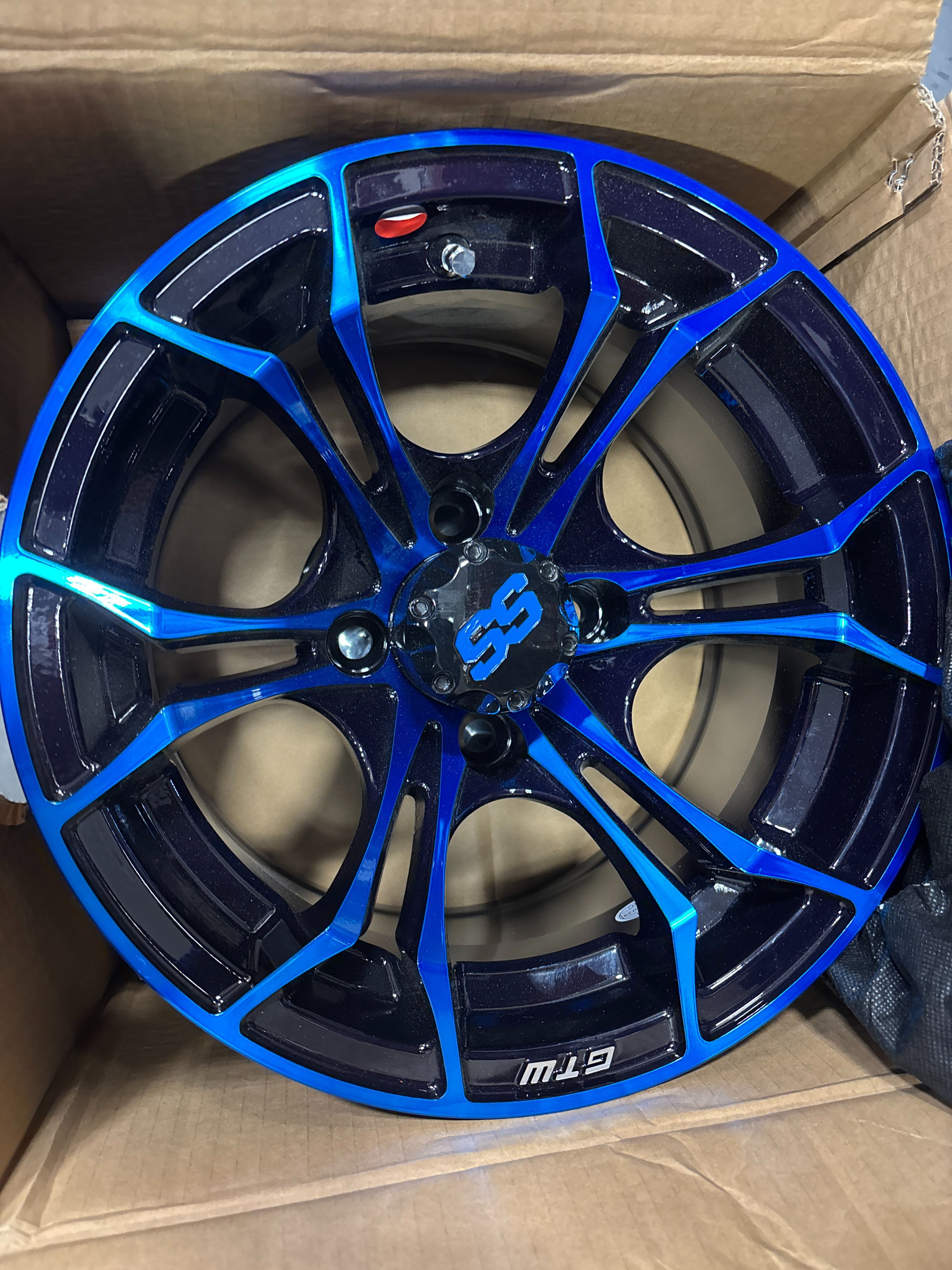 12″ GTW Spyder Black with Blue Golf Cart Wheel