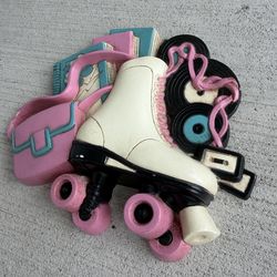 Vintage Burwood Roller Skate Wall Decor 1970s Retro Wall Plaque USA Pink Blue