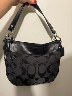 Coach Zoe Hobo Bag Black & Grey Canvas