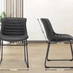 Faux Leather Dining Chairs Set of 2 - 20 Inch PU Leather With Backrest and Metal Leg, Mid Century Modern, Black Upholstered for Kitchen Living Room Ou
