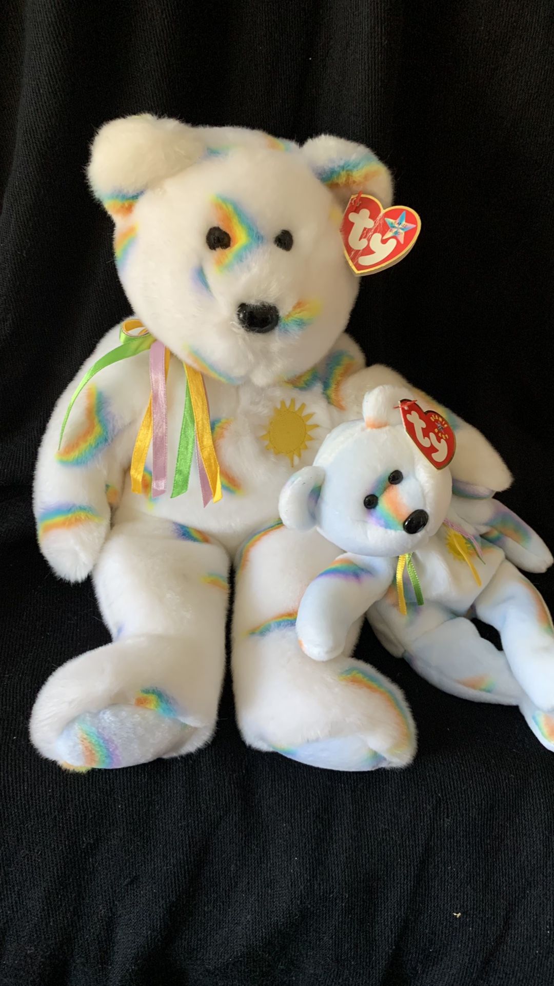 TY 2000 “ CHEERY” The Rainbow Bear Beanie 14” Buddy And 2000 Beanie Baby 8” With Tash (2001)