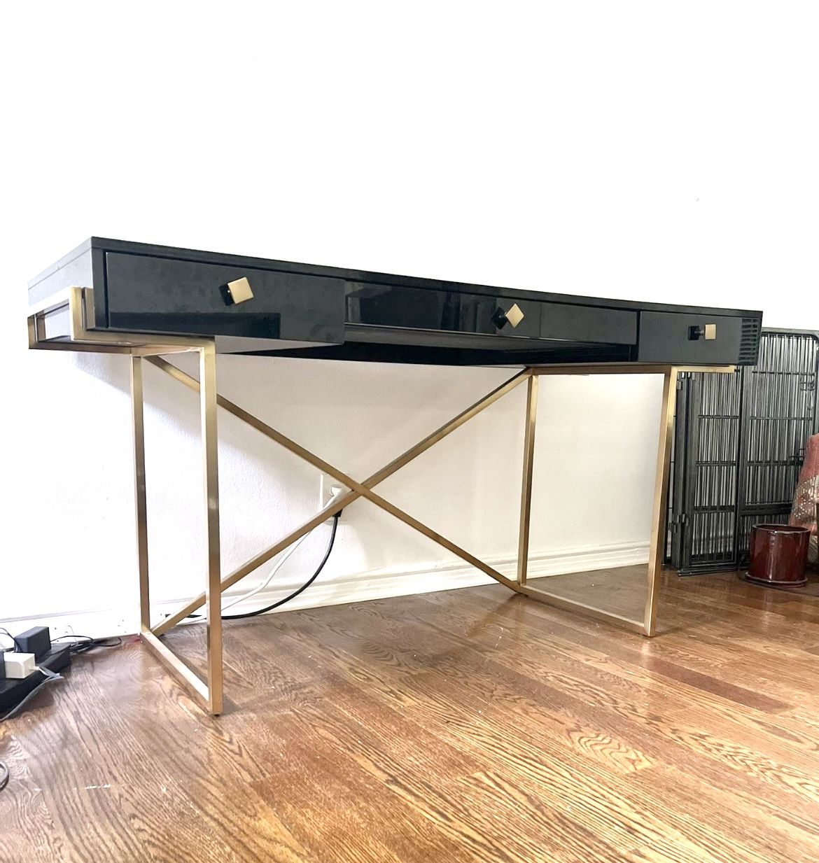 CB2 Avalon High Gloss Black And Gold Desk