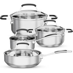Stainless Steel Pots and Pans Set, 8 Pcs Non Toxic Cookware Set 5 Ply Base, Kitchen Pots Set, Induction Pans Set, Non Toxic 18/8 Dishwasher Safe