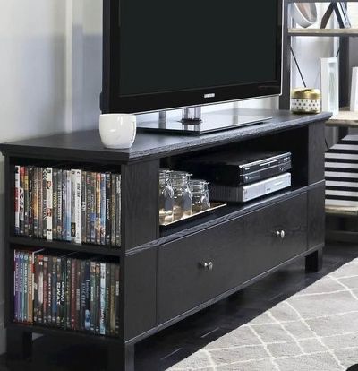 Black Wood Storage TV Stand-For TVs up to 65”