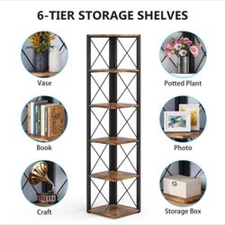 6-Tier White Corner Bookshelf – 70.9" Tall Space-Saving Display Shelf