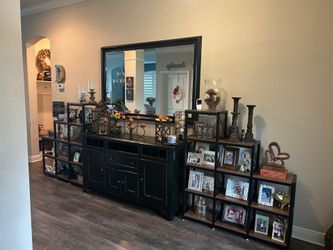 Shelves. Mirror. Credenza