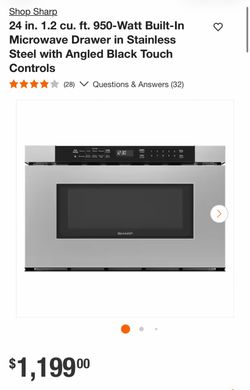 Shop Sharp 24 in. 1.2 cu. ft. 950-Watt Built-In Microwave Drawer in Stainless Steel with Angled Black Touch Controls