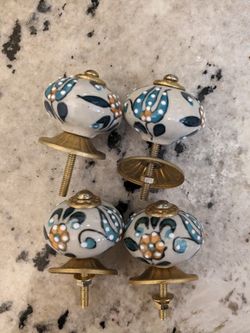 Rare Vintage Ceramic Cabinet Door Knobs Set of 4