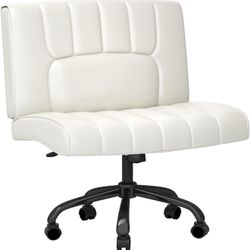 White Desk Chair, White Criss Cross Chair with Wheels, White Vanity Chair with Back/4.7in Thick Seat Cushion, 25 * 23in Wide Comfortable BRAND NEW