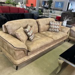 Valery Beige Faux Leather Sofa
