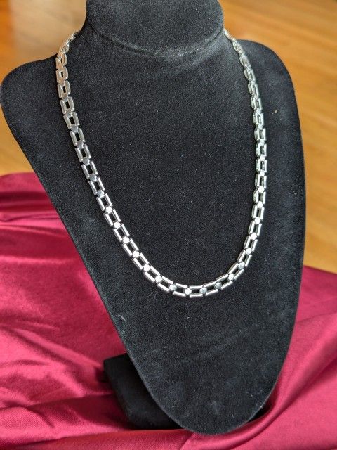 Vintage Italian 925 Sterling Silver Rectangle Chunky Link Chain Necklace