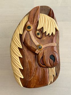 Wood Intarsia Horse Puzzle Box for Jewelry, Trinkets, Keys, etc
