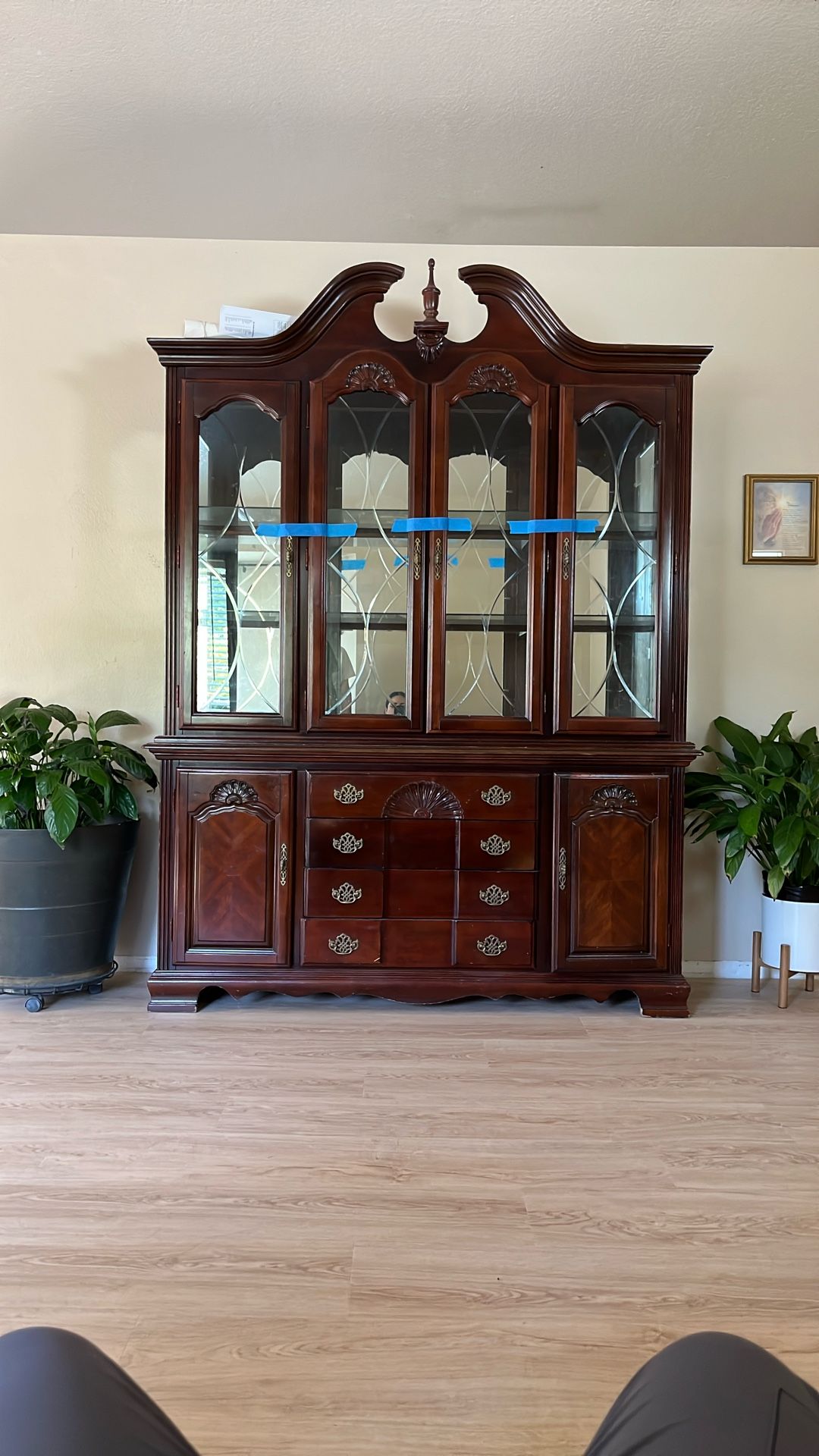 Brown Cherry Dining Cabinet Drawers Mirror Buffet China