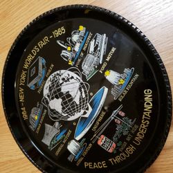 Vintage Black Lacquer Serving Tray 1964 NY World's Fair Unisphere & Attractions