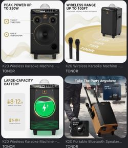 TONOR K20 Wireless Karaoke Machine – Like New, Dual Mics, LED Lights, Powerful 250W Sound