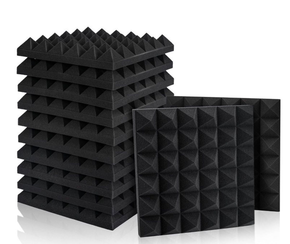  12"x12" Acoustic Foam Panels, Studio Soundproofing & Noise Reduction Tiles - Black Pyramid, 12-Pack, No Adhesive 
