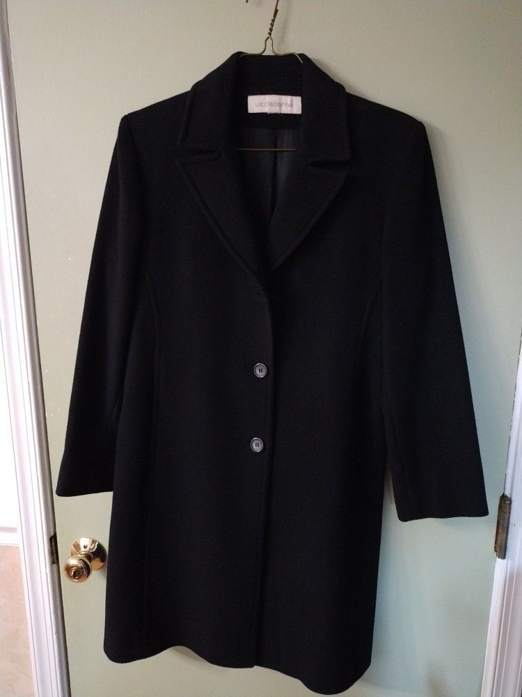 Black Wool Winter Coat Knee Length size 10 equivalent To Large 