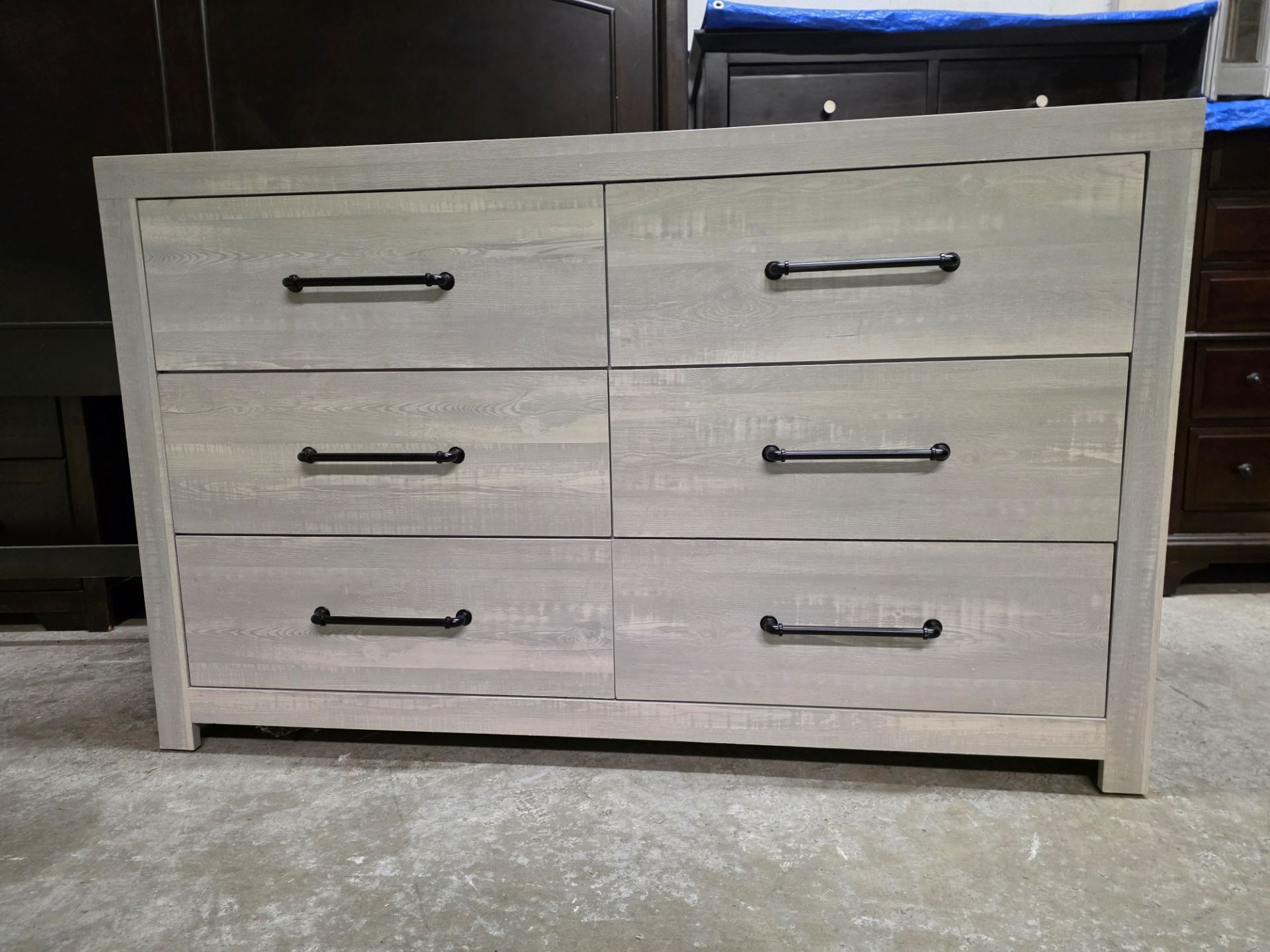 Modern Light Gray Rustic Style 6 Drawer Dresser