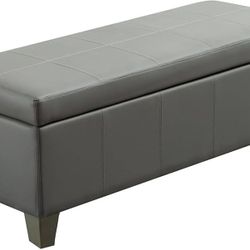 i21-51 Inch Storage Ottoman, Storage Bench with Safety Hinge, Upholstered Synthetic Leather Ottoman Bench for Bedroom, Living Room, Entryway, Hallway,