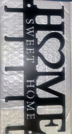 Home Sweet Home Metal Wall Sign with Hooks