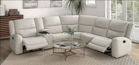 Brand New Beige Super Plush Reclining Sectional Sofa