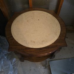 Wooden Round Coffee Table With Marble Top