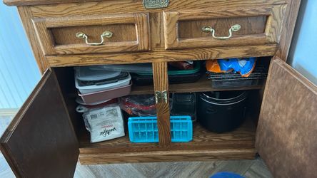 Oak Wood Cabinet with Brass Hardware