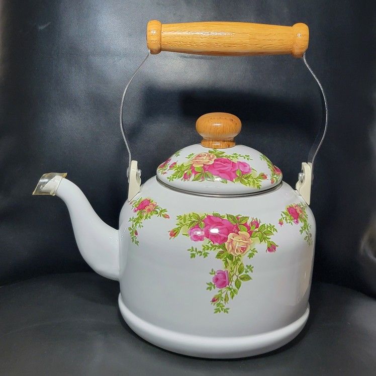 Royal Albert Old Country Rose Kettle Teapot Spout Protector Floral Wooden Handle
