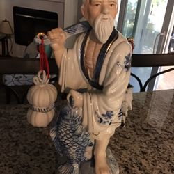 VINTAGE CHINOISERIE    STATUES , WHITE AND BLUE PORCELAIN 16” Inches Hight