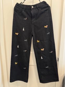 Embroidered Dog Black Jeans