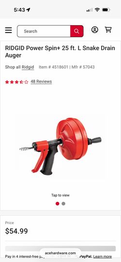RIDGID Power Spin+ 25 ft. L Snake Drain Auger
