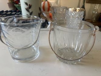 Vintage Glass Ice Buckets with Metal Handles – Set of 2