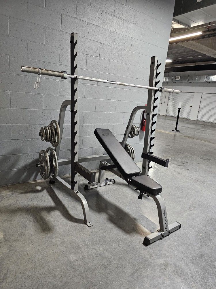 Squat Rack Weight Bench with Bar and Weights