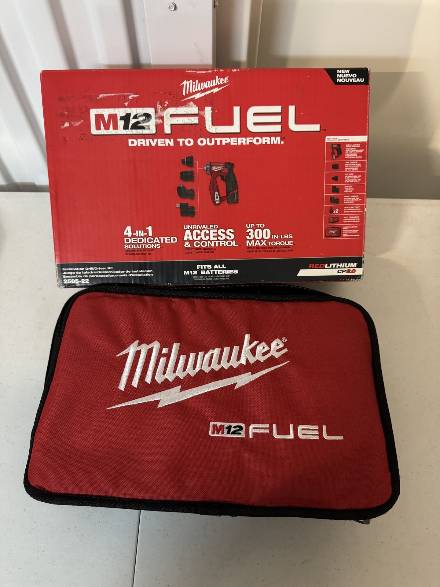 Milwaukee M12 FUEL 12V Brushless Cordless 4-in-1 3/8” Drill Driver Kit with 4-Tool Heads