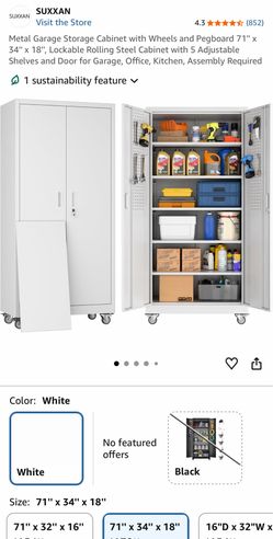 Storage cabinet for garage or office- white