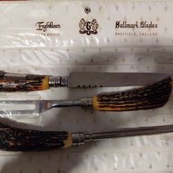 Vintage Englishtown Sheffield Steel 3-Piece Carving Set - Stag Horn Style