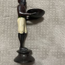 Bronze INDIAN SERVANT BOY, DISH FIGURINE STATUE STATUETTE, TURBAN