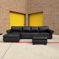 Genuine Leather Sectional + Ottoman | Delivery Available Today