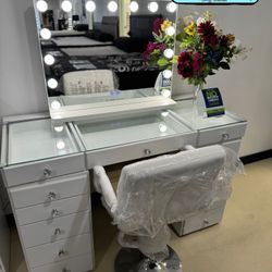 White Vanity 13 Drawer With Light LED Mirror 