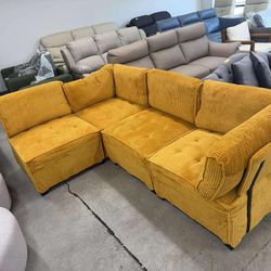 Modular Corduroy Sectional Sofa - Mustard Yellow Convertible Couch
