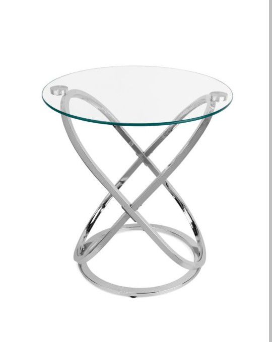 Danya B. Galaxy and Tempered Glass Round End Table - Chrome

